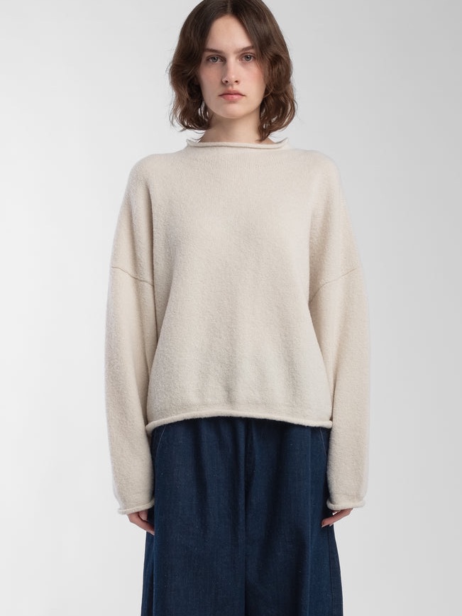 Micaela Greg Cream Boucle Rolled Sweater